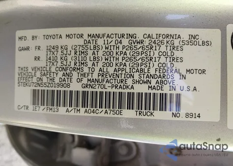 2005 Toyota Tacoma Prerunner V6 from USA, damaged, VIN 5TEKU72N55Z019908